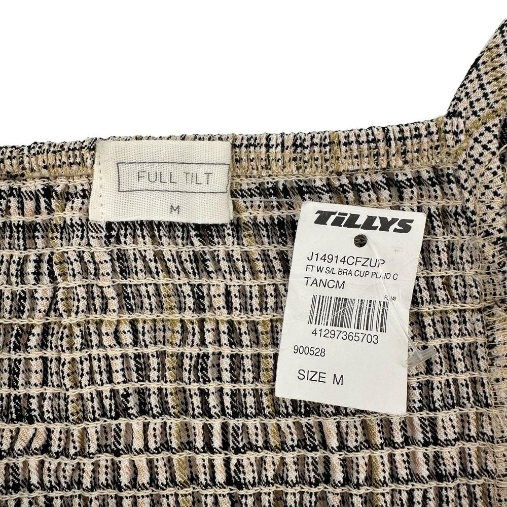 NWT Full Tilt Womens Cream Black Plaid Hook & Eye Closure Sleeveless Crop Top M - Picture 7 of 10
